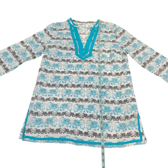 Crown & Ivy Beach Elephant Print Tunic Coverup White Blue & Black Size Small - Picture 5 of 10